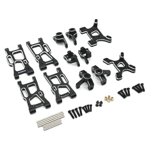 PLOQAZEH RC Autoteile Für Wltoys Für 144001 144010 124007 124008 124017 124019 Metall Suspension Arme Lenkung Tasse Hub Träger Shock Tower Set Upgrade Teile(Black) von PLOQAZEH