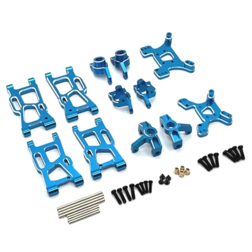 PLOQAZEH RC Autoteile Für Wltoys Für 144001 144010 124007 124008 124017 124019 Metall Suspension Arme Lenkung Tasse Hub Träger Shock Tower Set Upgrade Teile(Blue) von PLOQAZEH