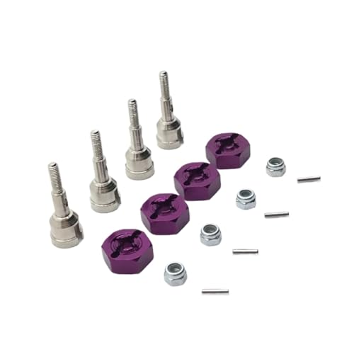 PLOQAZEH RC Autoteile Für Wltoys Für A949 A959 A959-B A969 A979 K929 1/18 RC Auto Upgrade Teile Metall Antriebswelle Rad Achse Tasse Und 12mm Rad Hex Adapter(Purple) von PLOQAZEH