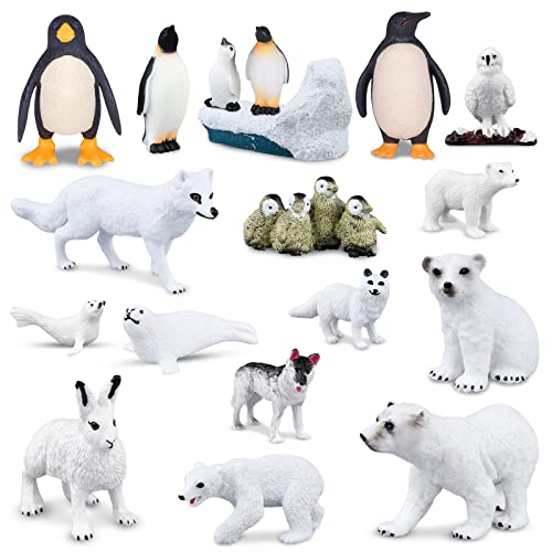 PLULON 18-teilige Polartiere Figuren Wintertiere Spielzeug Pinguin Polar Schneebär Delphin Weihnachten Miniaturfigur Spielzeug für Kindergeburtstag Tortenaufsatz Dekorationen Weihnachtsschmuck Zuhause von PLULON