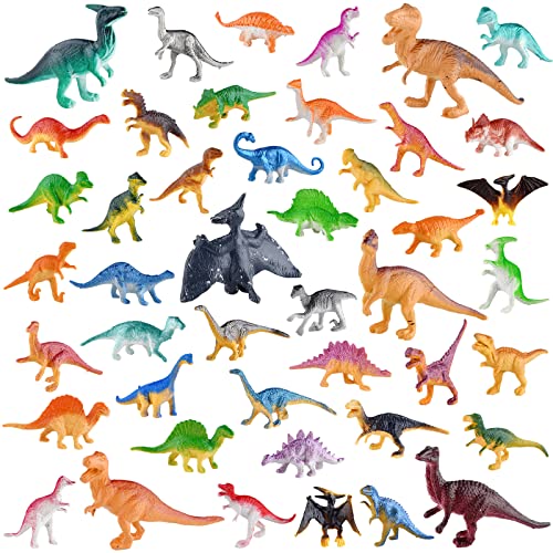 PLULON 45 teiliges Mini Dinosaurier Spielzeug für Kinder Dinosaurier Figuren Kunststoff Tiere Dinosaurier Kuchenaufsätze Kinder Spielset Jungen und Mädchen Geburtstag Babyparty Party Dekorationen von PLULON