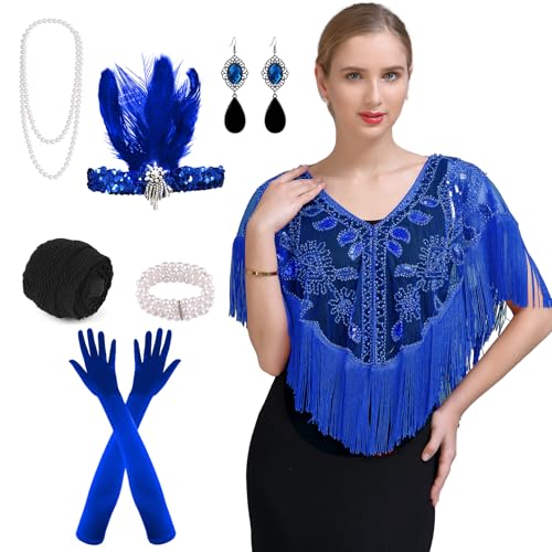 PLULON 8-teiliges Flapper-Accessoire-Set im Stil der 1920er Jahre für Damen, Great Gatsby-Kleider, Pailletten-Schal-Wickeltücher, Kleider im Stil der Roaring 20er für Partys mit Feder-Stirnband PLULON 8-teiliges Flapper-Accessoire-Set im Stil der 1920er Jahre für Damen, Great Gatsby-Kleider, Pailletten-Schal-Wickeltücher, Kleider im Stil der Roaring 20er für Partys mit Feder-Stirnband von PLULON