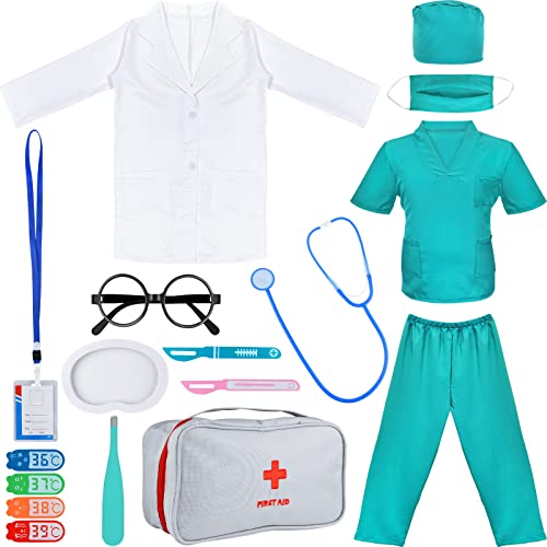 PLULON Arzt-Kostüm-Set für Kinder Arztkittel Blaue Hose mit Stethoskop-Tablett Skalpelle Tragetasche Zubehör Rollenspiel-Set für Kinder Jungen Mädchen Anziehparty Halloween-Partykostüme PLULON Arzt-Kostüm-Set für Kinder Arztkittel Blaue Hose mit Stethoskop-Tablett Skalpelle Tragetasche Zubehör Rollenspiel-Set für Kinder Jungen Mädchen Anziehparty Halloween-Partykostüme von PLULON