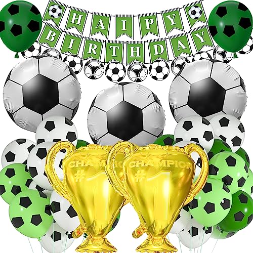 PLULON Fußball-Geburtstagsdekorationen Alles Gute Geburtstag-Banner Fußball-Girlande Luftballons große Trophäe goldene Luftballons Kinder Jungen Geburtstagsparty-Zubehör Party-Dekoration Thema Sport von PLULON