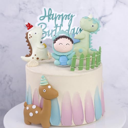 6 Stück 3D Dinosaurier Kuchen Topper Cupcake Topper Kuchendeko Handgemachte Polymer Clay Cartoon Dinosaurier Geburtstag Dekorationen für Kinder Junge Baby Shower Party Geburtstagsfeier Zubehör von PLUSHCEWT