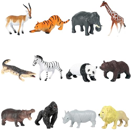 PLUSHCEWT 12 Stück Tiere-Figuren Set für Kinder Mini Plastik Tiere Spiele Spielzeug Kleinkind Realistisches Spielzeug Set Pädagogisches Spielset für 3+ Jahre Jungen Mädchen Kuchendekoration (B) von PLUSHCEWT