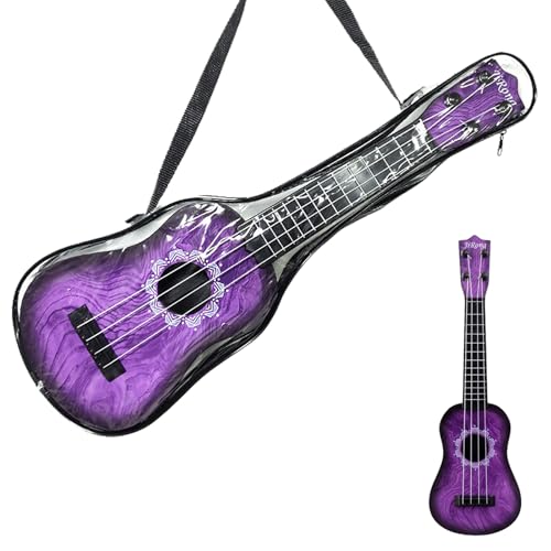 PLUSHCEWT Kinder Ukulele Instrumente, 42cm Akustische Spielzeuggitarre mit 4 Verstellbaren Saiten, Kinder Spielzeug Musikalische Ukulele Gitarre Cartoon Mini Kindergitar (Lila) von PLUSHCEWT