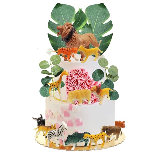 PLUSHCEWT Niedliche Dschungel Tiere Kuchen Dekoration, Tiere Kuchen Topper, 3D Tiere Kuchen Dekorationen Woodland Tiere Party Supplies Dschungel Tier Cupcake Toppers Kuchen Dekorationen Party (C) von PLUSHCEWT