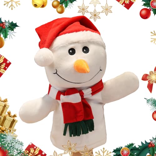 PLUSHCEWT Weihnachten Handpuppen Santa Schneemann Rentier Spielzeug für Kinder Weihnachten Plüschpuppe Plüschtier mit beweglichem offenem Mund zum Geschichtenerzählen Interaktive Performance (A) von PLUSHCEWT