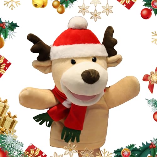 PLUSHCEWT Weihnachten Handpuppen Santa Schneemann Rentier Spielzeug für Kinder Weihnachten Plüschpuppe Plüschtier mit beweglichem offenem Mund zum Geschichtenerzählen Interaktive Performance (A) von PLUSHCEWT