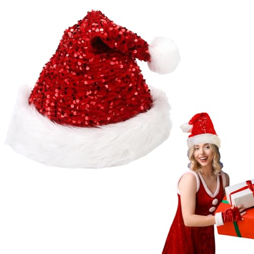 PLUSHCEWT Weihnachtsmütze für Erwachsene Kinder Glänzende Pailletten Weihnachtsmann Hut Plüsch Weihnachten Hut Unisex Weihnachtsfeier Hut Kostüm Geschenke Weihnachten Neujahr Festliche Party (A) von PLUSHCEWT