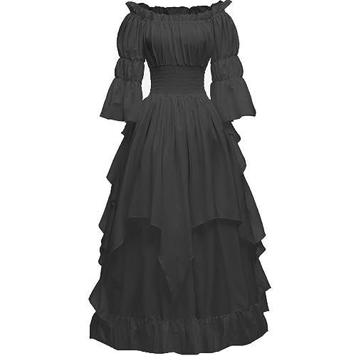 PLWEDDING Damen Gothic Hexen Kleid Mittelalter Renaissance Kostüm Viktorianisches Kleid(schwarz,L/XL) von PLWEDDING