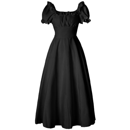 PLWEDDING Renaissance-Kostüm für Damen mittelalterliches Kleid Chemise-Kleid viktorianisches Kleid Ren-Festival-Kostüm(schwarz,L) von PLWEDDING