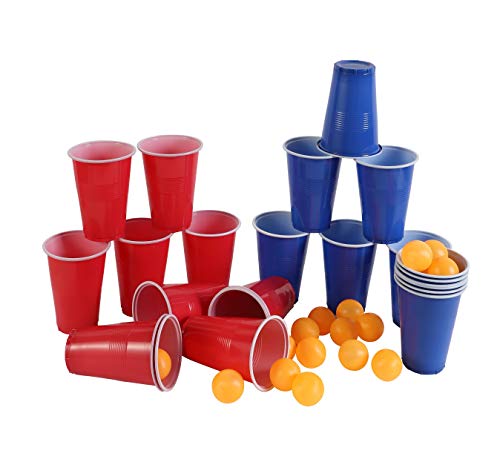 Beer Pong Set 48-teilig American Adult Indoor Neuheit Trinkspiel 24 Tassen und 24 Bälle (rot/blau, 48) von PMS