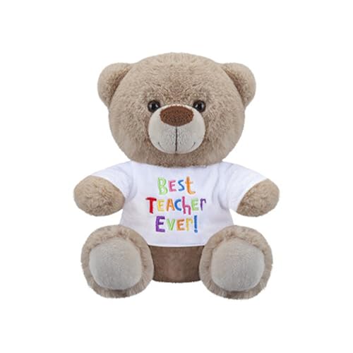 PMS Best Teacher Bär 20,32 cm (1 Stück) - Klassischer brauner Teddy mit gesticktem Best Teacher Ever! T-Shirt, perfektes einzigartiges Wertschätzungsgeschenk von PMS