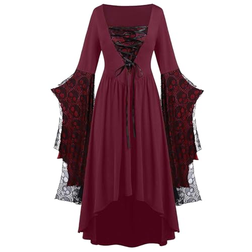 PMUYBHF Kleid Mit Gothic-Kragen Gothic-Kleidung für Frauen, Halloween, Spitze, Punk-Kleid, Übergröße, Retro-Kleid, mittelalterliches Kostüm Katze Cosplay Kostüm 4tlg (S) von PMUYBHF