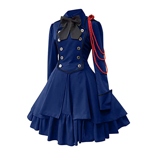 PMUYBHF Mittelalterliche Hüte Für Damen Damenkleid Retro-Stil, einfarbig, Trompetenärmel, langes Prinzessinnenkleid Prinzessin Kostüm Frauen Cosplay (Blue, S) von PMUYBHF