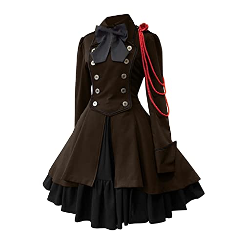 PMUYBHF Mittelalterliche Hüte Für Damen Damenkleid Retro-Stil, einfarbig, Trompetenärmel, langes Prinzessinnenkleid Prinzessin Kostüm Frauen Cosplay (Brown, XXL) von PMUYBHF