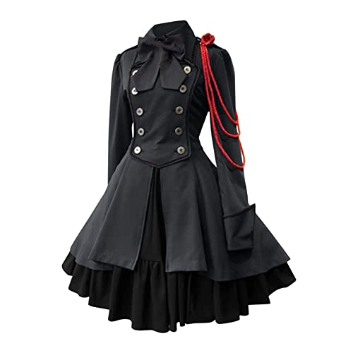 PMUYBHF Mittelalterliche Hüte Für Damen Damenkleid Retro-Stil, einfarbig, Trompetenärmel, langes Prinzessinnenkleid Prinzessin Kostüm Frauen Cosplay (Dark Gray, XL) von PMUYBHF