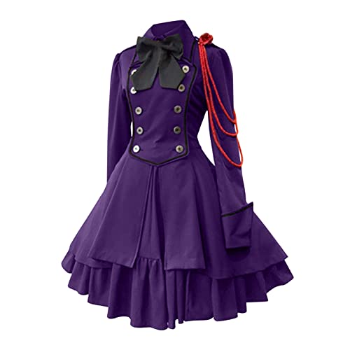 PMUYBHF Mittelalterliche Hüte Für Damen Damenkleid Retro-Stil, einfarbig, Trompetenärmel, langes Prinzessinnenkleid Prinzessin Kostüm Frauen Cosplay (Purple, L) von PMUYBHF