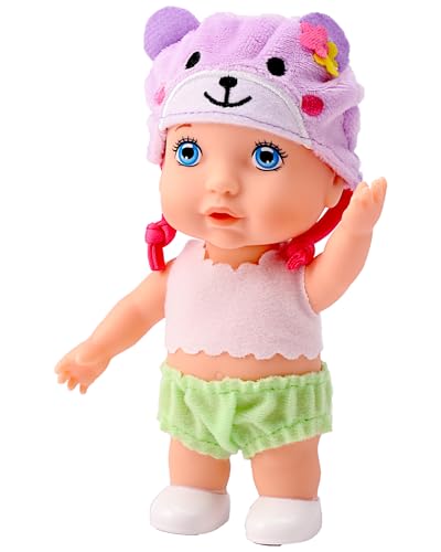 POCO DIVO Teddybär-Mütze, Engel-Babypuppe, 15,2 cm, niedliches Kleinkind, Mädchen, Jungen, mit Cartoon-Mütze, glückliches Neugeborenenen-Säuglingsspielzeug, Kinderkleidung, Tierkappe von POCO DIVO