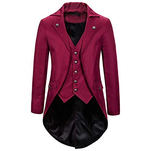 Halloween Kostüm Frack Jacke Herren Steampunk Gothic Retro Jacke Mittelalter Viktorianischer Smoking Fasching Party Cosplay Kostüme Lange Ärmel Faschingskostüme Männer Kostüme für Erwachsene von PODOLIXIA