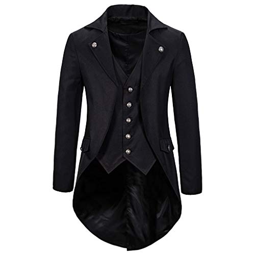 Halloween Kostüm Herren Frack Jacke Steampunk Gothic Retro Jacke Viktorianischer Mittelalter Smoking Fasching Party Cosplay Kostüme Lange Ärmel Faschingskostüme Männer Kostüme für Erwachsene von PODOLIXIA