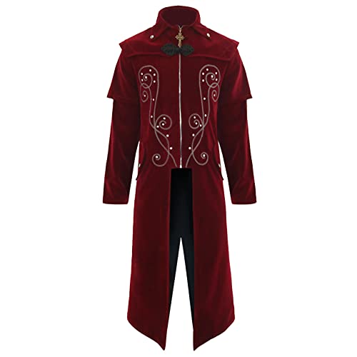 PODOLIXIA Halloween Kostüm Frack Jacke Herren Gothic Steampunk Retro Jacke Viktorianischer Mittelalter Smoking Fasching Party Cosplay Kostüme Langarm Faschingskostüme Männer Kostüme für Erwachsene von PODOLIXIA