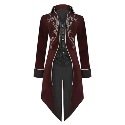 PODOLIXIA Halloween Kostüm Herren Frack Jacke Gothic Steampunk Retro Jacke Viktorianischer Mittelalter Smoking Fasching Party Cosplay Kostüme Langarm Faschingskostüme Männer Kostüme für Erwachsene von PODOLIXIA