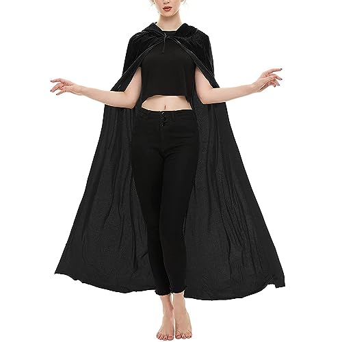 Umhang Unisex mit Kapuze Halloween Kostüm Retro Lang Satin Samt Cape Hexen Jedi Vampir Kapuzen Umhang Karneval Maskerade, Party, Cosplay-Kostüme Gothic Steampunk Faschingskostüme für Erwachsene von PODOLIXIA