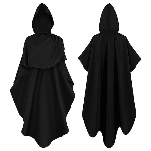 Umhang Unisex mit Kapuze Halloween Kostüm Vintage Lange Cape Vampir Jedi Hexen Kapuzen Cosplay Umhang Karneval Maskerade, Party, Cosplay-Kostüme Gothic Steampunk Faschingskostüme für Erwachsene von PODOLIXIA