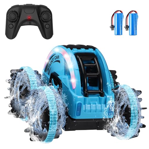 POENOEN Amphibisch Ferngesteuertes Autos für Kinder 3 4 5 6 7 8+ Jahren, 2.4Ghz 4WD Alles Gelände LED Licht RC Auto, Wasserdicht 360°Drehung RC Autos Spielzeug für Weihnachten Geschenke (Blau) von POENOEN