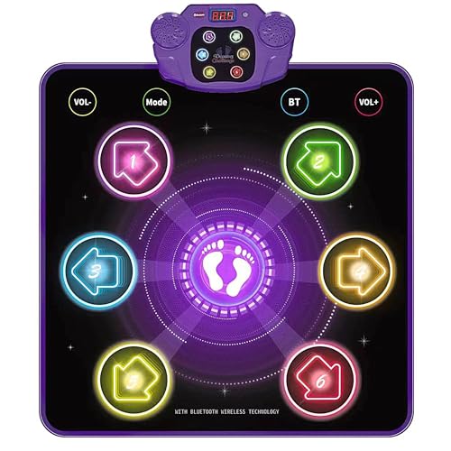 POENOEN Aufleuchten Tanzmatte für Kinder 3 4 5 6 7 8+ Jahre Alt, Bluetooth Mädchen Tanzmatten mit 6 Pfeile, Musik Elektronische Tanzteppich Spielzeug mit 5 Spielmodi für Kinder Weihnachts Geschenk von POENOEN