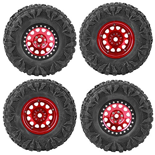 POENVFPO 4 Stück RC-Reifen, Gummi-RC-Raupenreifen, Metall-Radnaben-Ersatzteile, RC-Reifen, Felgen für 1/10 RC-Car 2,2 Zoll (Rot) von POENVFPO