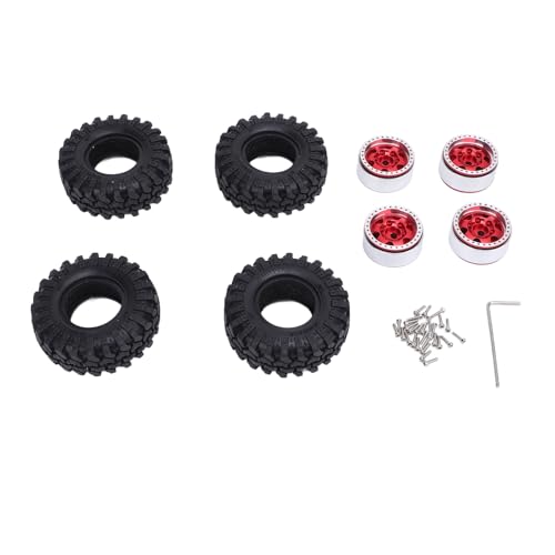 POENVFPO 4PCS 1.0 und Reifen, Ovale Aluminium-Radnabe und Gummireifen-Kit für 1/24 RC Crawler SCX24 Upgrades Zubehör (Rot) von POENVFPO