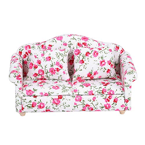 POENVFPO Puppenhaus-Sofa-Couch Im Maßstab 1:12, Mini-Möbel mit Blumenmuster, Doppelsofa-Zubehör für das Wohnzimmer des Puppenhauses (kleine Blütenbüschel) von POENVFPO