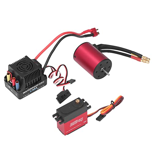 POENVFPO RC-Brushless-Motor-Kit, Bürstenloser Motor-ESC-Combo-Kit 4300KV RC-Car-Motor mit 60A ESC 25KG-Servo für 1/8 1/10 RC-Fahrzeug von POENVFPO