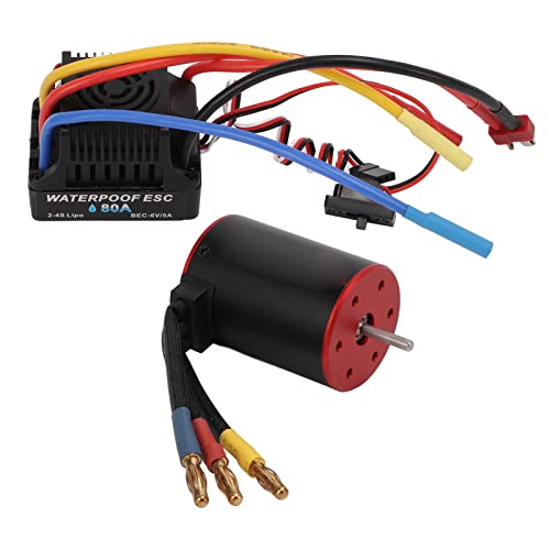 POENVFPO RC-Car-Brushless-Motor-ESC-Set, Wasserdichter 3100-kV-Brushless-Motor 80A-Regler mit 4-mm-Bananenstecker für 1/8 1/10 RC-Car von POENVFPO