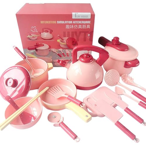 POENVFPO Rollenspiel-Spielzeugset für die Kinderküche, Töpfe, Pfannen, Utensilien mit Schneidebrett, Spatel, Zum Rollenspiel (Pink) von POENVFPO