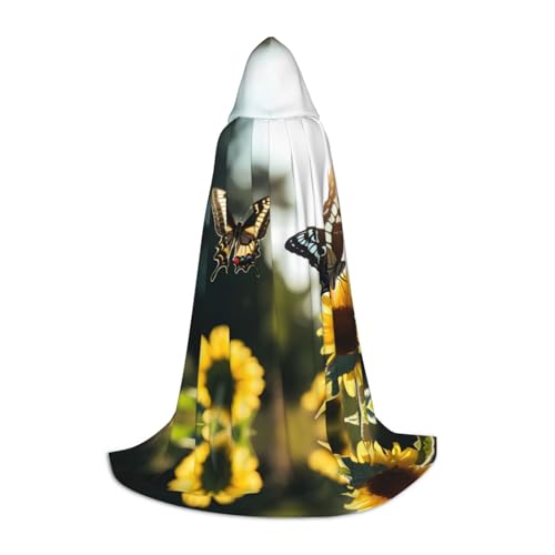 POEZJZW Kapuzenumhang mit Schmetterling auf Sonnenblumenmuster, Umhang für Erwachsene, Herren, Damen, Weihnachten, Kapuzenumhang, Cosplay-Kostüme, Größe S POEZJZW Kapuzenumhang mit Schmetterling auf Sonnenblumenmuster, Umhang für Erwachsene, Herren, Damen, Weihnachten, Kapuzenumhang, Cosplay-Kostüme, Größe S von POEZJZW