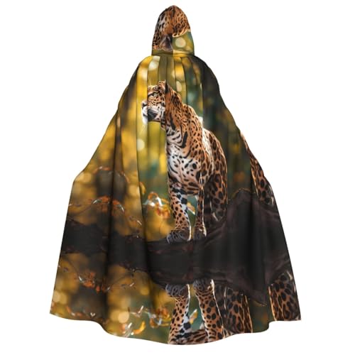 POEZJZW Leopard steht in einem Baum. Umhang mit Kapuze für Erwachsene, für Damen und Herren, Halloween-Kostüm, Maskerade, Cosplay, Kostüm, Weihnachten, Party, Robe von POEZJZW