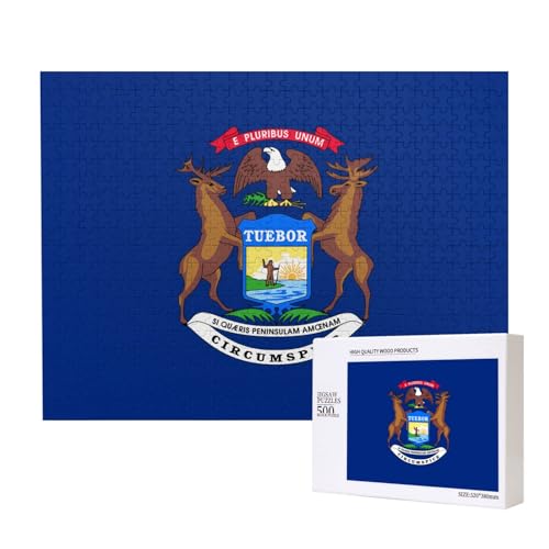 Poezjzw Michigan State Flag Klassisches Puzzle für Erwachsene, 500 Teile, Holzpuzzle, moderne Heimdekoration, intellektuelles Spiel, 52 x 38 cm Poezjzw Michigan State Flag Klassisches Puzzle für Erwachsene, 500 Teile, Holzpuzzle, moderne Heimdekoration, intellektuelles Spiel, 52 x 38 cm von POEZJZW