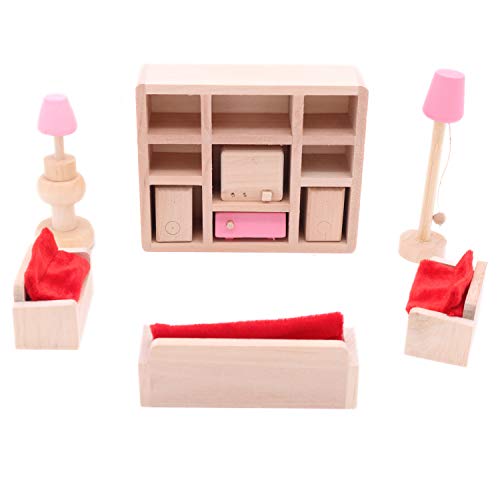 POFET Kinder Holz Wohnzimmer Puppenhaus Miniatur Möbel Sofa Schrank Spielzeug Set Puppenfamilie Rollenspiel Zubehör von POFET