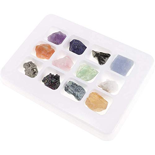 POFET Pädagogische Geologie Wissenschaft Kit Rock & Mineral Collection PK546-5 Packung mit 12 Stück,Mineralsteinsammlung, Geologie, Bildung, Energiekristalle, natürliche Mineralerzexemplare von POFET