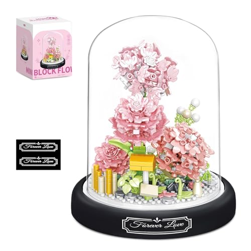 POFIBO Blumen Bausteine Set - Rosa Nelke klemmbausteine Blumenstrauß mit Schutzhülle, Nie Welken&Keine Pflege Erforderlich, Blumenstrauß Bausteine Set für Geschenk-Idee für Frauen, Männer, Sie&Ihn von POFIBO