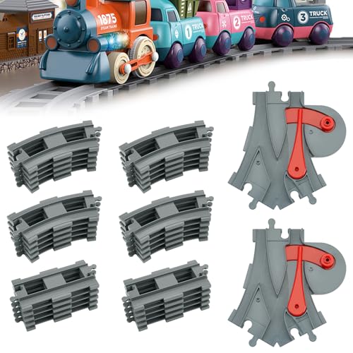 POFIBO Eisenbahn Schienen Set - 32 Stück Bausteine Zug Schienen Set, Eisenbahn Erweiterung, Spielzeug Eisenbahnschienen, Zugschienen Eisenbahn Zubehör City Zug Schienen Set für Kinder Jungen Mädchen von POFIBO