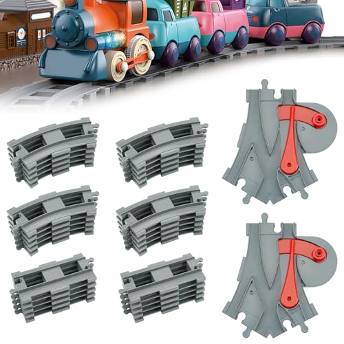 POFIBO Eisenbahn Schienen Set - 32 Stück Bausteine Zug Schienen Set, Eisenbahn Erweiterung, Spielzeug Eisenbahnschienen, Zugschienen Eisenbahn Zubehör City Zug Schienen Set für Kinder Jungen Mädchen von POFIBO