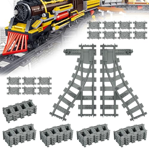 POFIBO City Zug Schienen Set - 40 Stück Bausteine Zug Schienen Set, City Schienen Erweiterungsset for Train, Spielzeug Eisenbahnschienen, Zugschienen Eisenbahn City Zug Zubehör für Jungen Mädchen von POFIBO