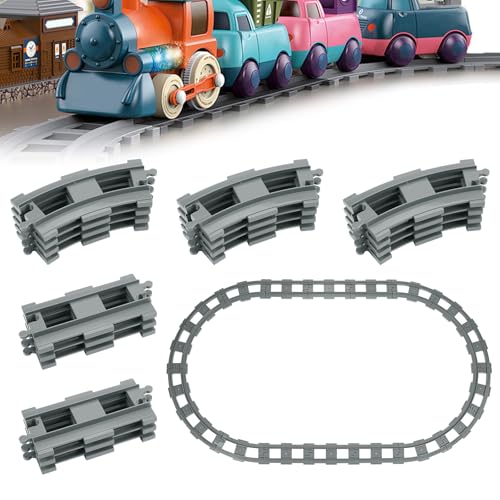 POFIBO Eisenbahn Schienen Set - 18 Stück Bausteine Zug Schienen Set, Eisenbahn Erweiterung, Spielzeug Eisenbahnschienen, Zugschienen Eisenbahn Zubehör City Zug Schienen Set für Kinder Jungen Mädchen von POFIBO