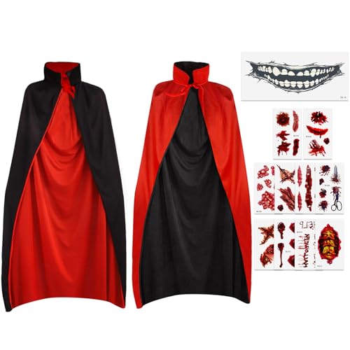 POFIBO Halloween Vampir Umhang - 150cm Vampir Kostüm Herren Damen Kinder, Vampir Umhang, Wendbar, Stehkragen, Halloween Kostüm Vampir für Halloween Karneval Cosplay von POFIBO